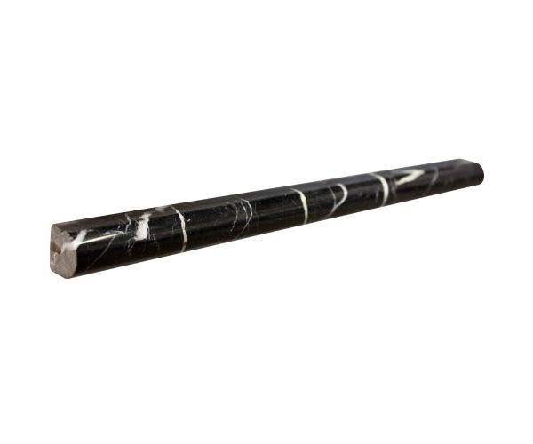 ¾''x12'' Collection Nero Marquina Pencil Moulure Poli